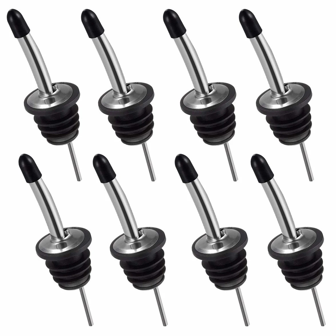 Heatigo vertedor de botella de acero inoxidable -vertedor cónico y porcionador con sello de goma para botellas - ideal para bar, pub, bistró y casa (vertedor de aceite) 8 pieces