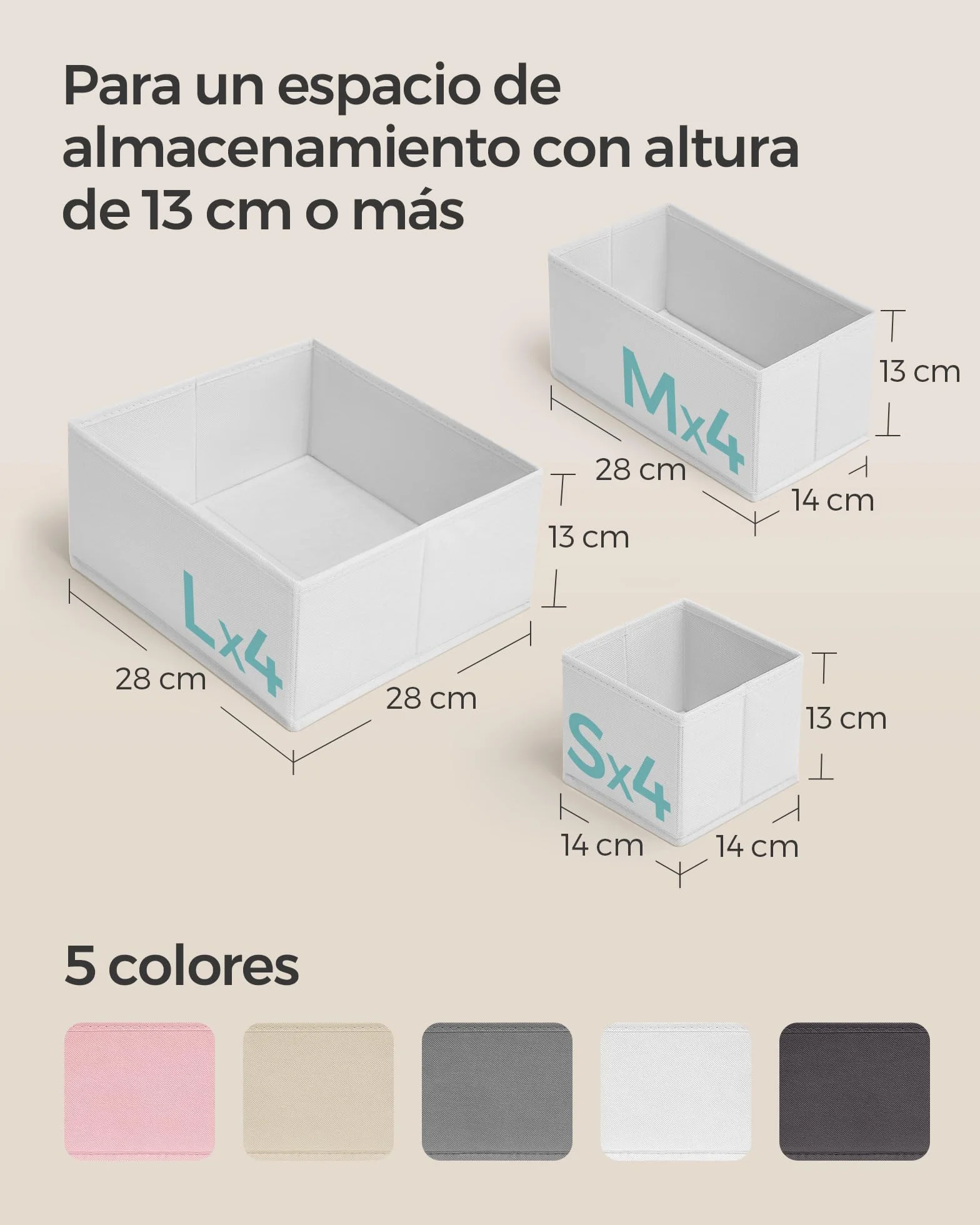 SONGMICS Separadores de Cajones, Organizadores de Tela Plegables, Juego de 12, Blanco Nube RDZ006W02