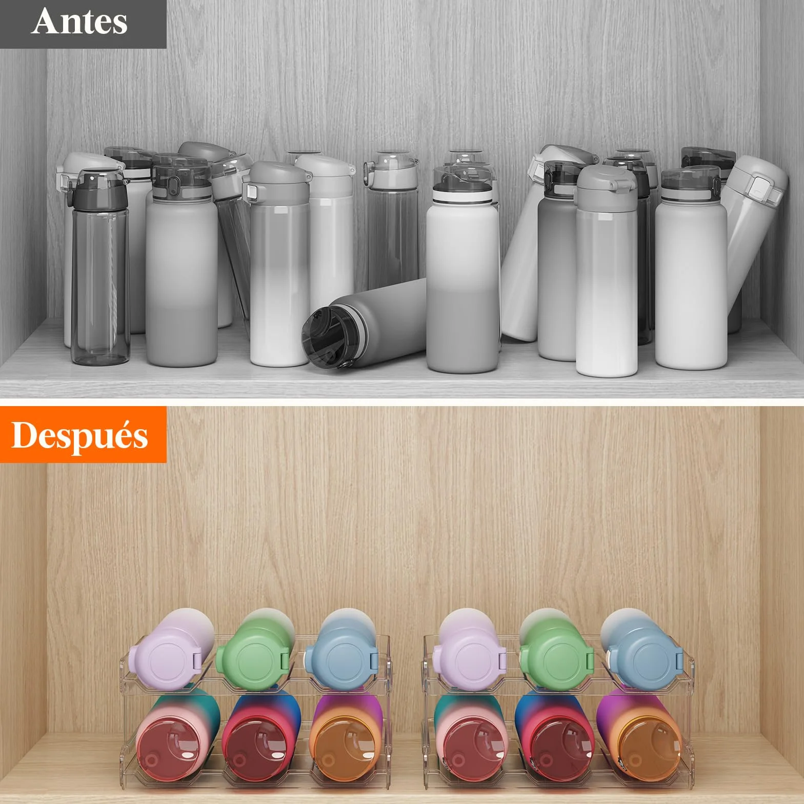 Lifewit Organizador de Botellas de Vino y Agua Apilable para Armario, Frigorífico, Despensa - Portabotellas de Plástico para Almacenar en Encimera, Armario, Oficina - Pack de 2