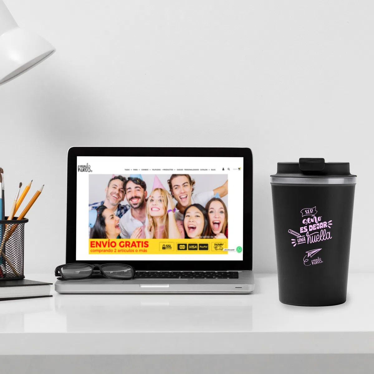 mundohuevo Regalo para Fin de Curso Vaso térmico de acero inoxidable 304 de doble pared | Con mensaje Ser Seño es dejar huella | Dia del Profesor| Capacidad 450 ml | Tapa con rosca antifugas