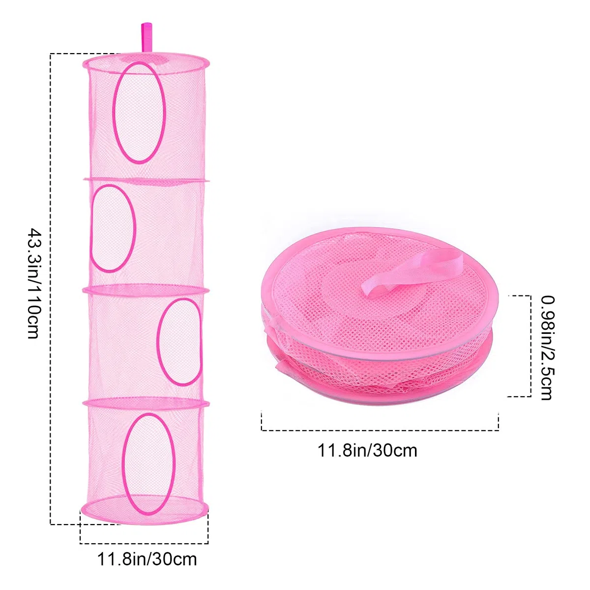 LIVEHITOP 3PC Red de Almacenamiento Colgante, Cesta de Almacenamiento Plegable de 4 Niveles para Ahorrar Espacio para Habitación de Niños, Baño, Balcón (Pink, Rosa, Púrpura)