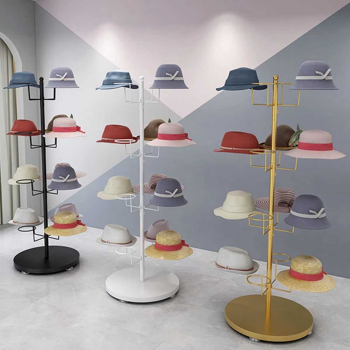 Soporte de exhibición de Sombreros, estantes de Almacenamiento de Sombreros de pie, Soporte de exhibición de Sombreros de 4 Niveles para Tiendas, Salones, hogar,