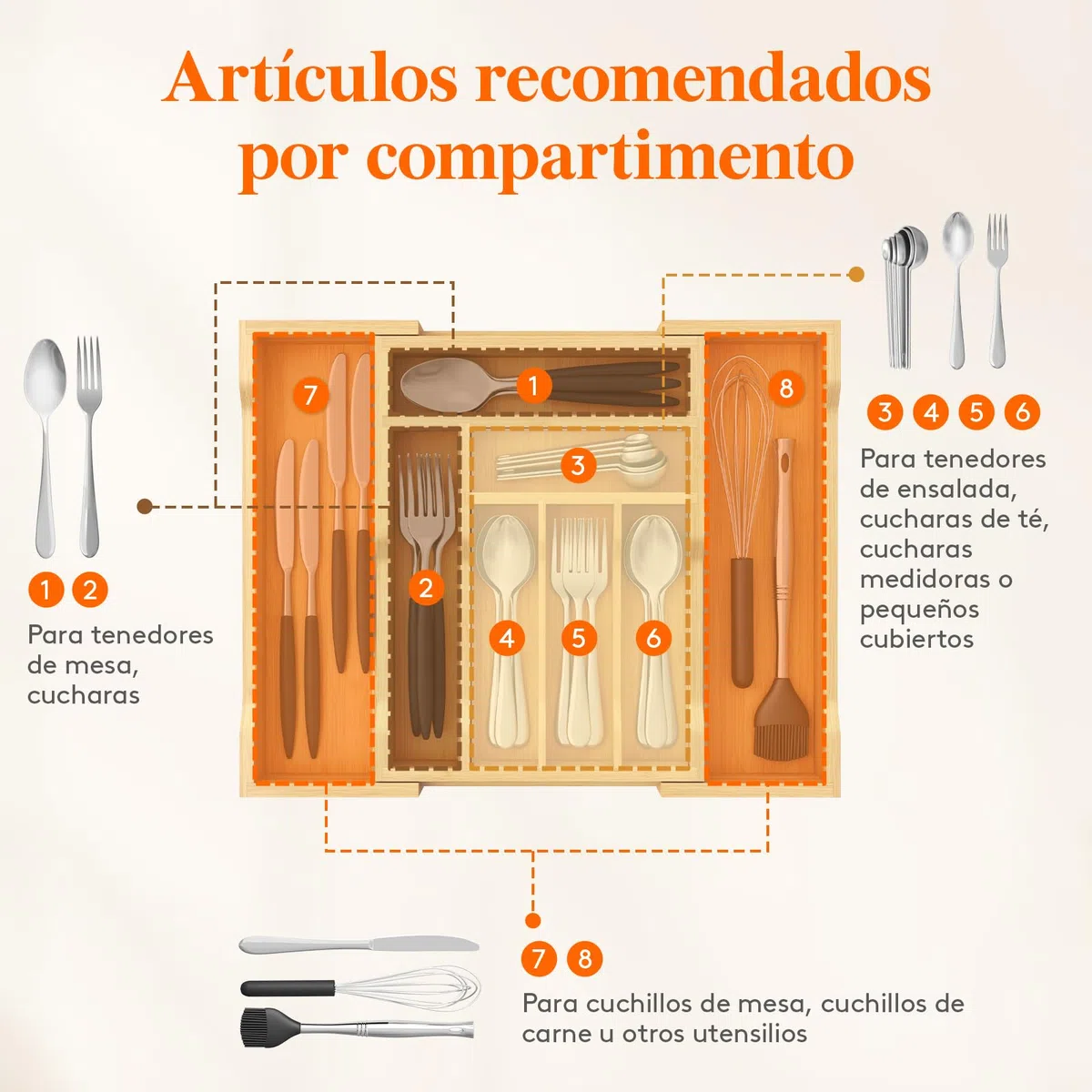 Lifewit Pequeño Bandeja para Cubiertos para Cajones, Profundidad de 33 cm, Cuberteros Extensible de Hasta 42 cm de Ancho, Organizador de Cocina para Pequenos Cubiertos, Cucharas de Te, Tenedores