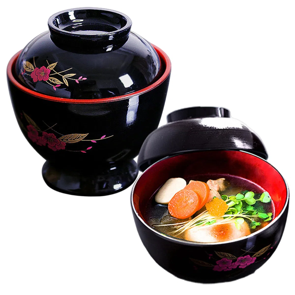 2 tazones de sopa de miso 2 tazones japoneses de plástico con tapa utensilios de cocina coreanos de 9, 4x9, 4 cm.