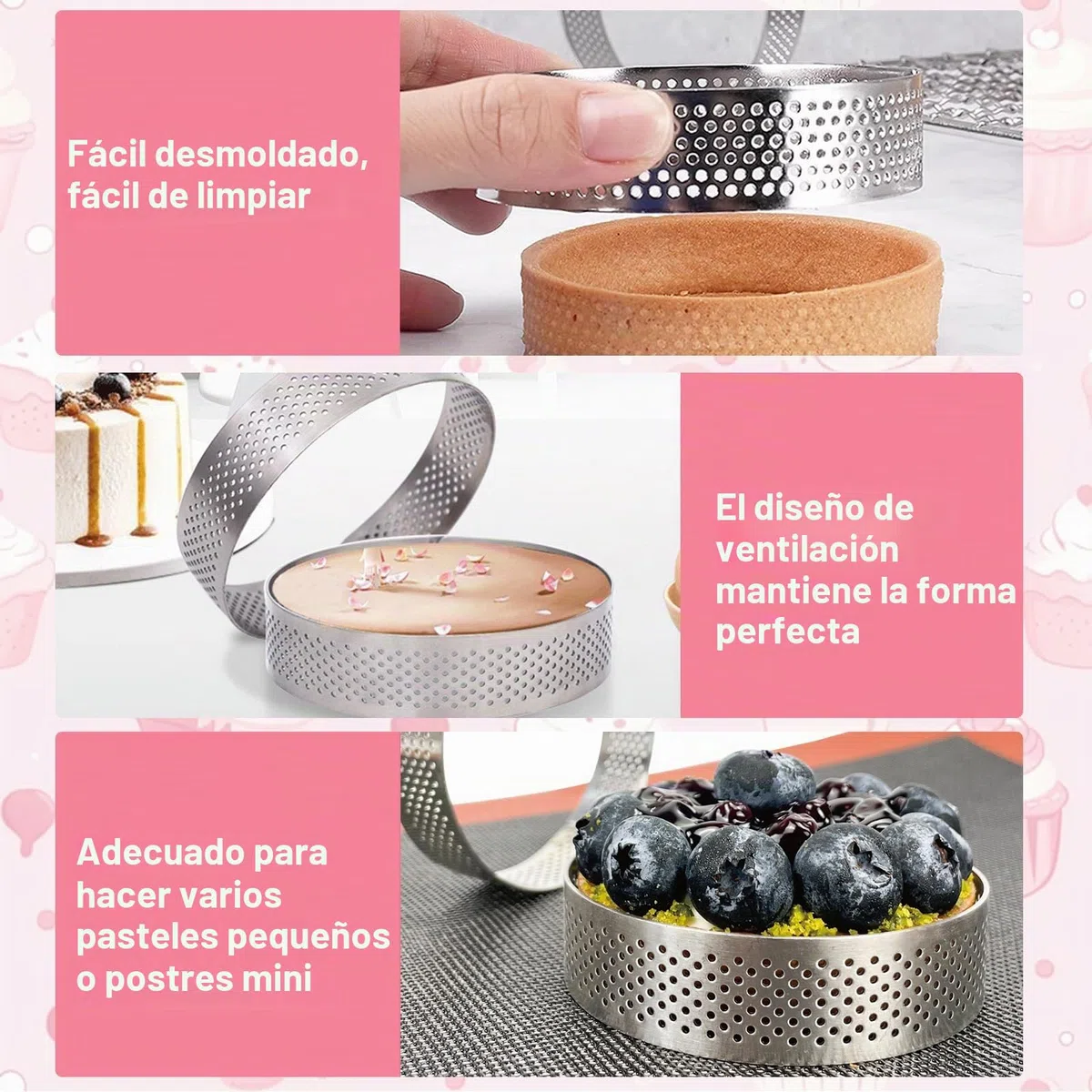 12 Piezas Moldes Perforados Tartaleta,Aros para Tartas en Acero Inoxidable 430,Anillo de Mousse de Pastel Perforado Para Hacer Quiches Mousses Tartas De Frutas Mini Pizzas(5cm,8 cm)