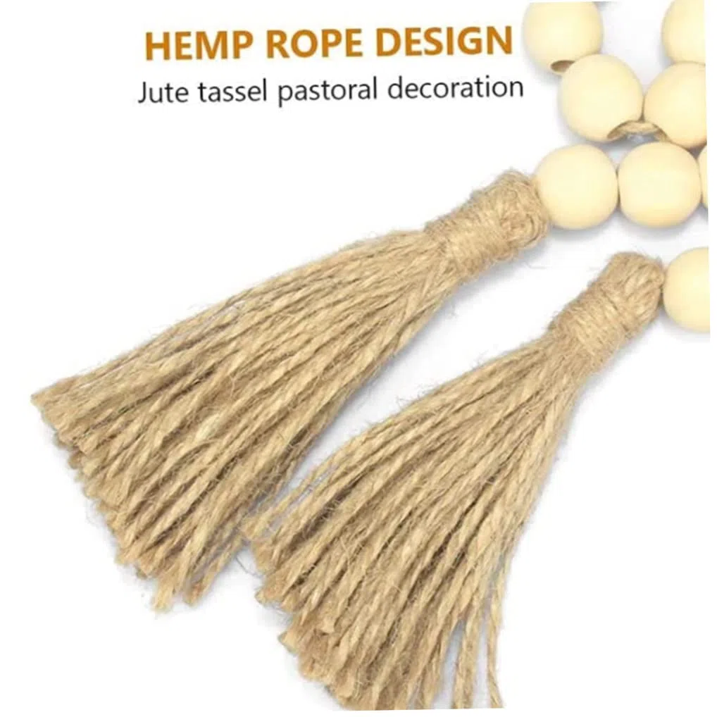 Accesorios decorativos para el hogar, guirnalda de cuentas de madera, guirnalda de borlas, 1 paquete de guirnalda de cuentas de madera de 60 pulgadas con borlas, cuentas rústicas para decoración de