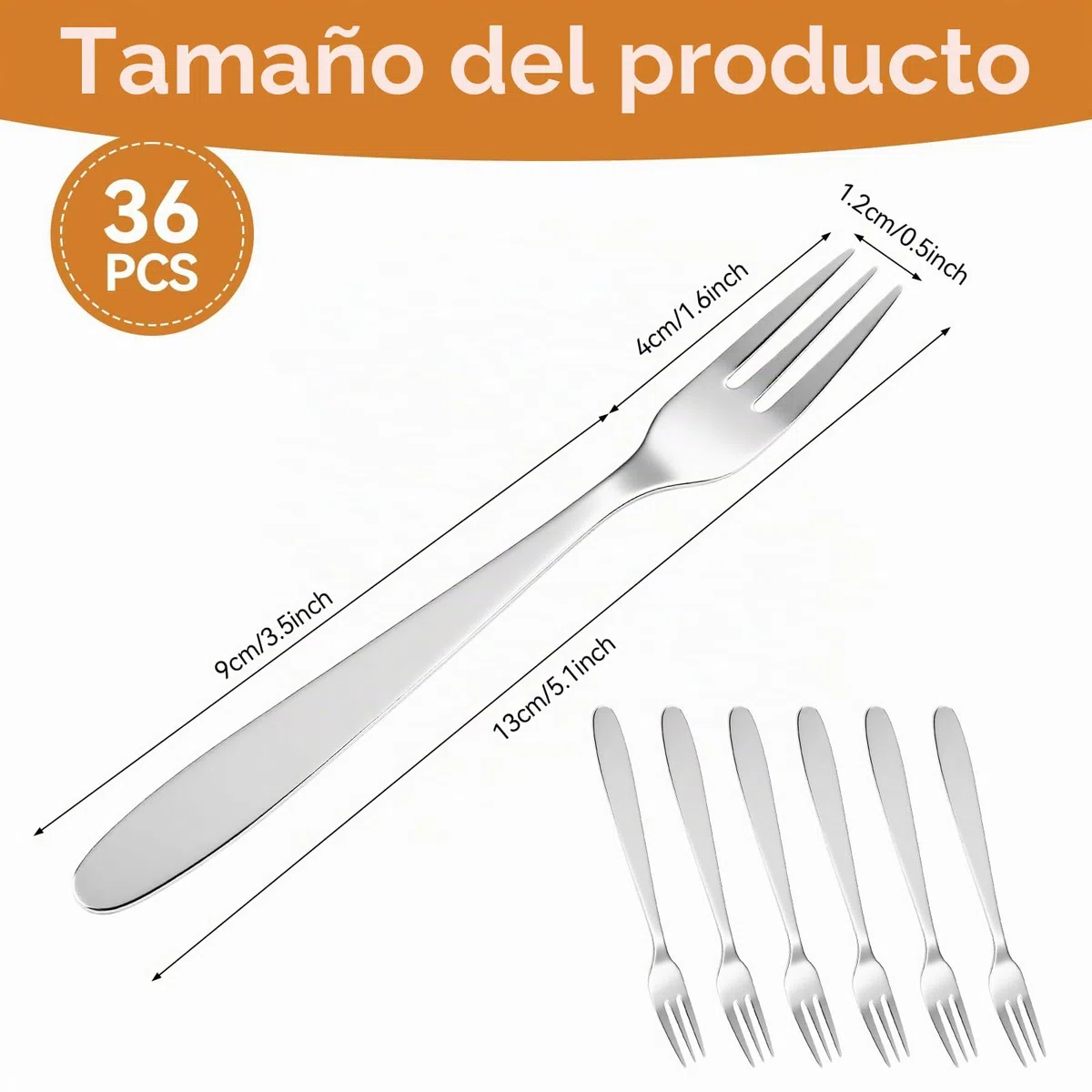 36 Piezas Tenedores de Postre Pequeños, 13cm (5.1 inch) Tenedores de Pastel, Acero Inoxidable, para Casa, Boda, Fiesta, Cafetería, para el Hogar, Hotel, Restaurante, Aptos para Lavavajillas (Plata)