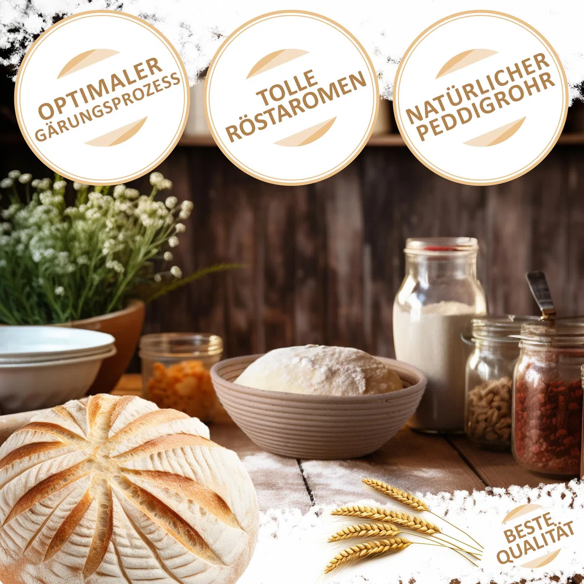 Cesta de fermentación con inserto de lino lavable - cesta de fermentación de mimbre natural - cesta de pan (Cesta de fermentación redonda - 1 pieza)