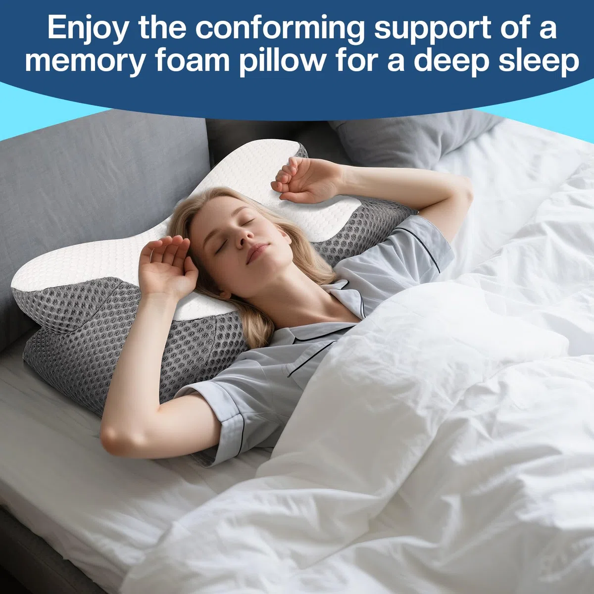 Almohada Cervicales y Cuello - Almohada Ergonómica para Alivia el Dolor de Cuello y Espalda - Almohada Ortopedica de Espuma Viscoelástica para Dormir de Lado y Boca Arriba