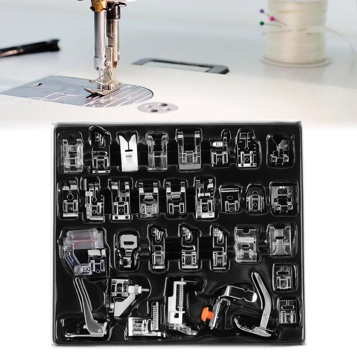 Juego de prensatelas para máquina de coser: 32 piezas prensatelas multifuncional, juego de accesorios para máquina de coser para Singer/Brother/Babylock/Necchi/New Home/Janome/Elna/Toyota