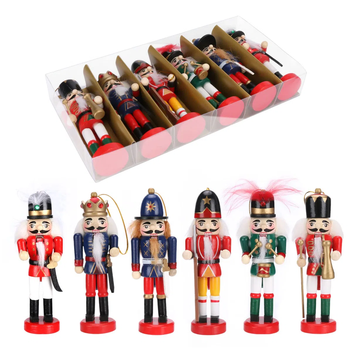 Cascanueces Tradicional de Navidad, 6 Piezas 13,5 cm Marioneta de Madera, Figura de Soldado, Decoración Colgante de Árbol de para el Hogar, Año Nuevo Regalos