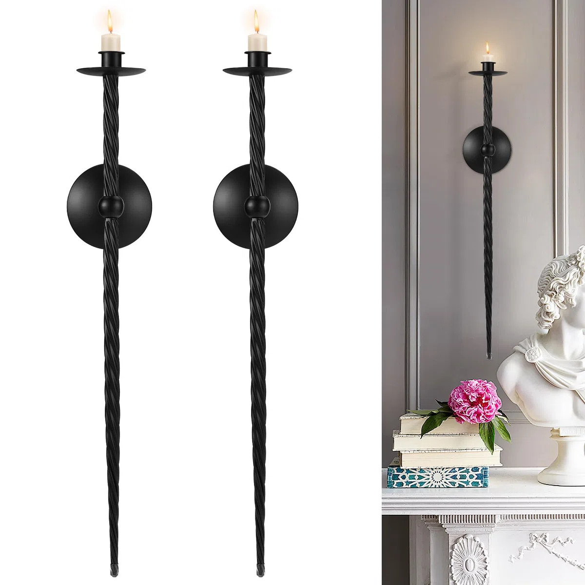 Candelabros y portavelas de pared, candelabros trenzados, soporte de pared, portavelas de metal, decoración para comedor, sala de estar, oficina, baño