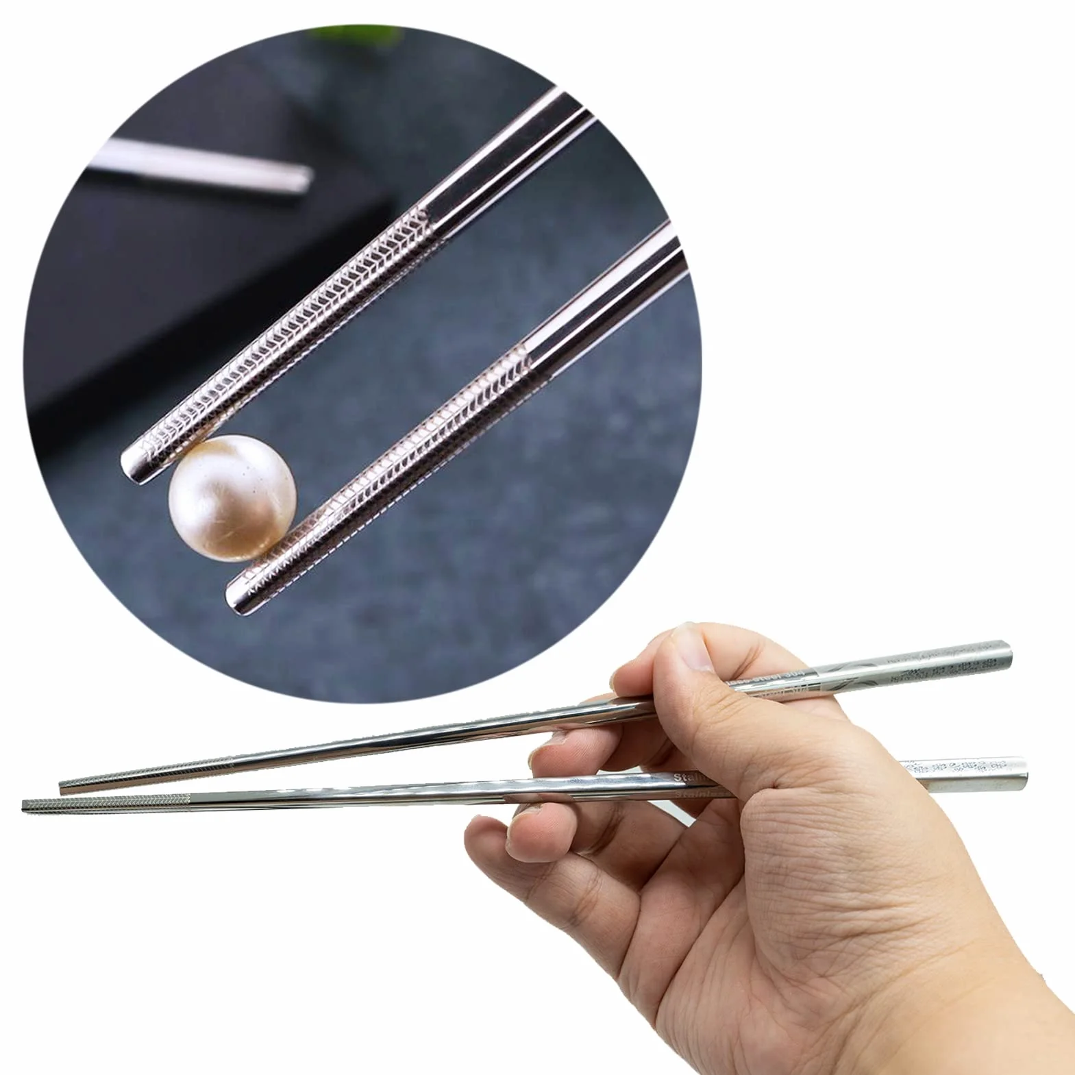 Palillos de acero inoxidable, 5 pares, metal japonés de, reutilizables, sostenedor de palillos de titanio, respetuoso con el medio ambiente, saludable para restaurante (embalaje de regalo)