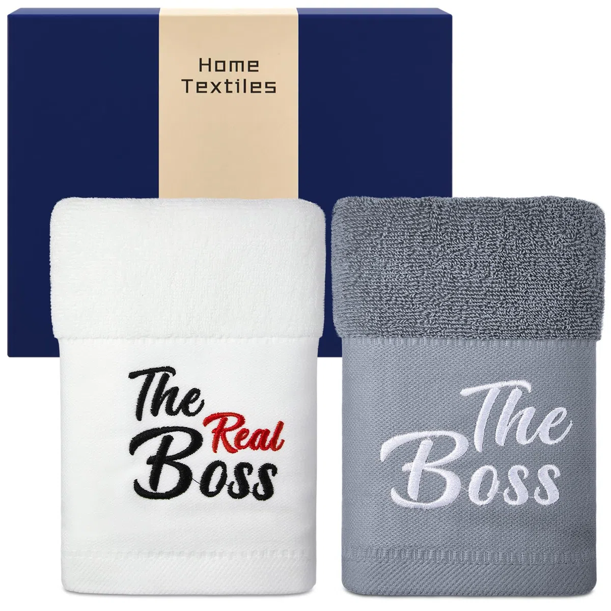 Toalla Regalo Pareja 35 x 70 cm Regalo de San Valentín para Pareja Toalla The Boss & The Real Boss Boda para Parejas para Novia y Novio Blanco Gris