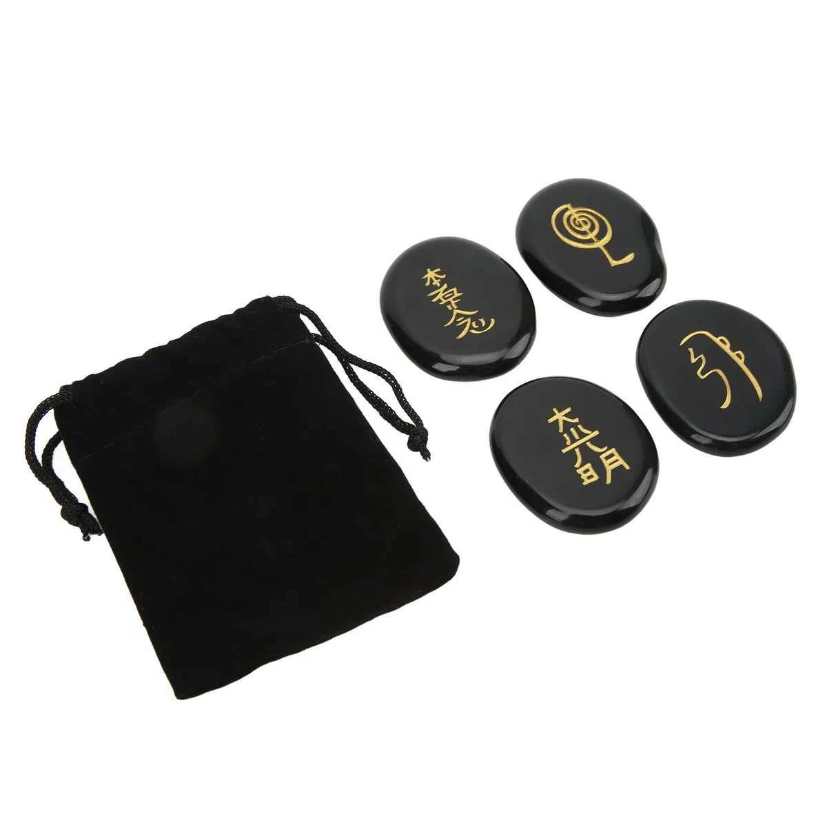 4 Piedras de Símbolos de Reiki, Símbolos de Chakra Grabados, Piedras Pulidas, Superficies Más Lisas, Piedras de Reiki Grabadas para Decoración del Hogar, Regalo de Adorno(Obsidiana)