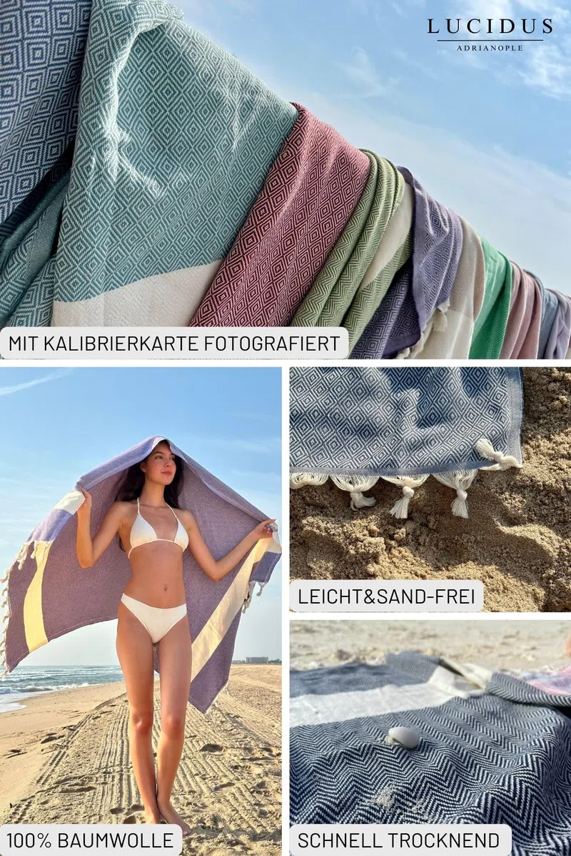 LUCIDUS Toalla Turca de Playa XXL (100x200 cm) - 100% Algodón Peshtemal Fouta - Toalla Hammam Grande de Secado Rápido, Ligera y Sin Arena para Baño, Sauna y Yoga (Beige Natural)
