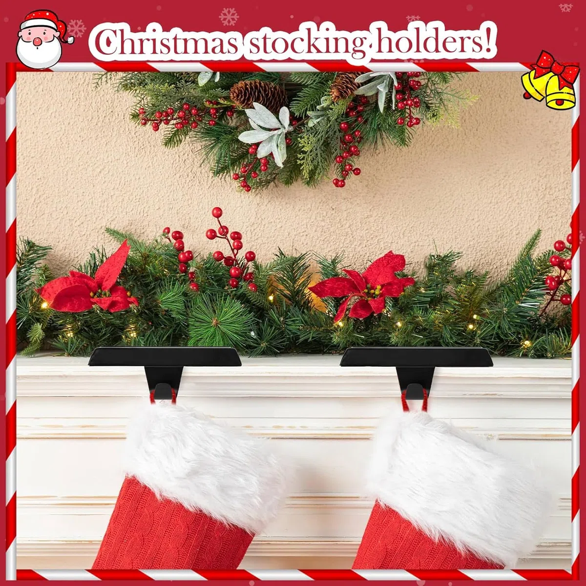 Genérico Ganchos Pesados para Calcetines de Papá Noel, 6 Unidades Robustas con Base Antideslizante, No se Caen, Ideales para Bordes de Chimenea y Muebles