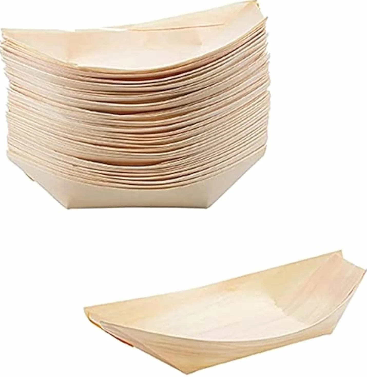 PIQIUQIU 50 Piezas Cuencos Hondo Madera de Pino-19x10cm Platos Desechables orgánicos sostenibles y compostables bocadillos Currywurst Papas Fritas Sushi
