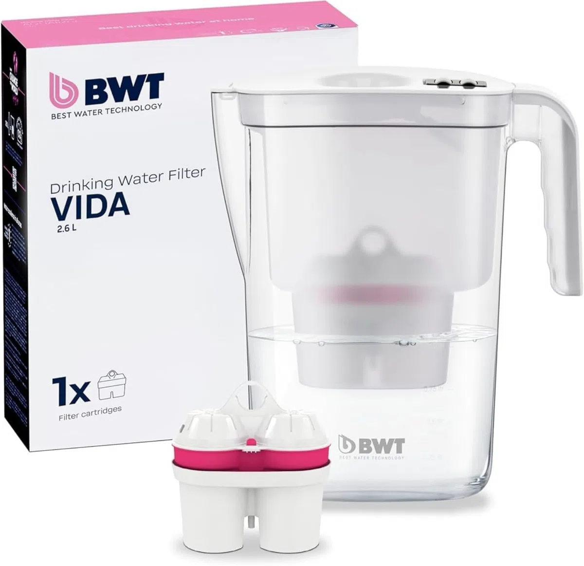 BWT Jarra Filtradora de Agua Vida Blanca 2,6L – Reduce Cal, Cloro e Impurezas – incl. 1 Cartucho de Filtro Mineralizada con Magnesio