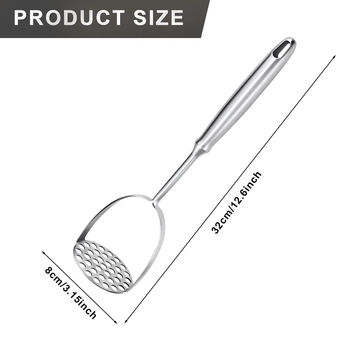 Aplastador de Patatas, Machacador de Acero Inoxidable, Apto para Lavavajillas, Potato masher de Mango Largo, Para Aplasta Patatas,Frutas,Verduras(32 x 8cm)
