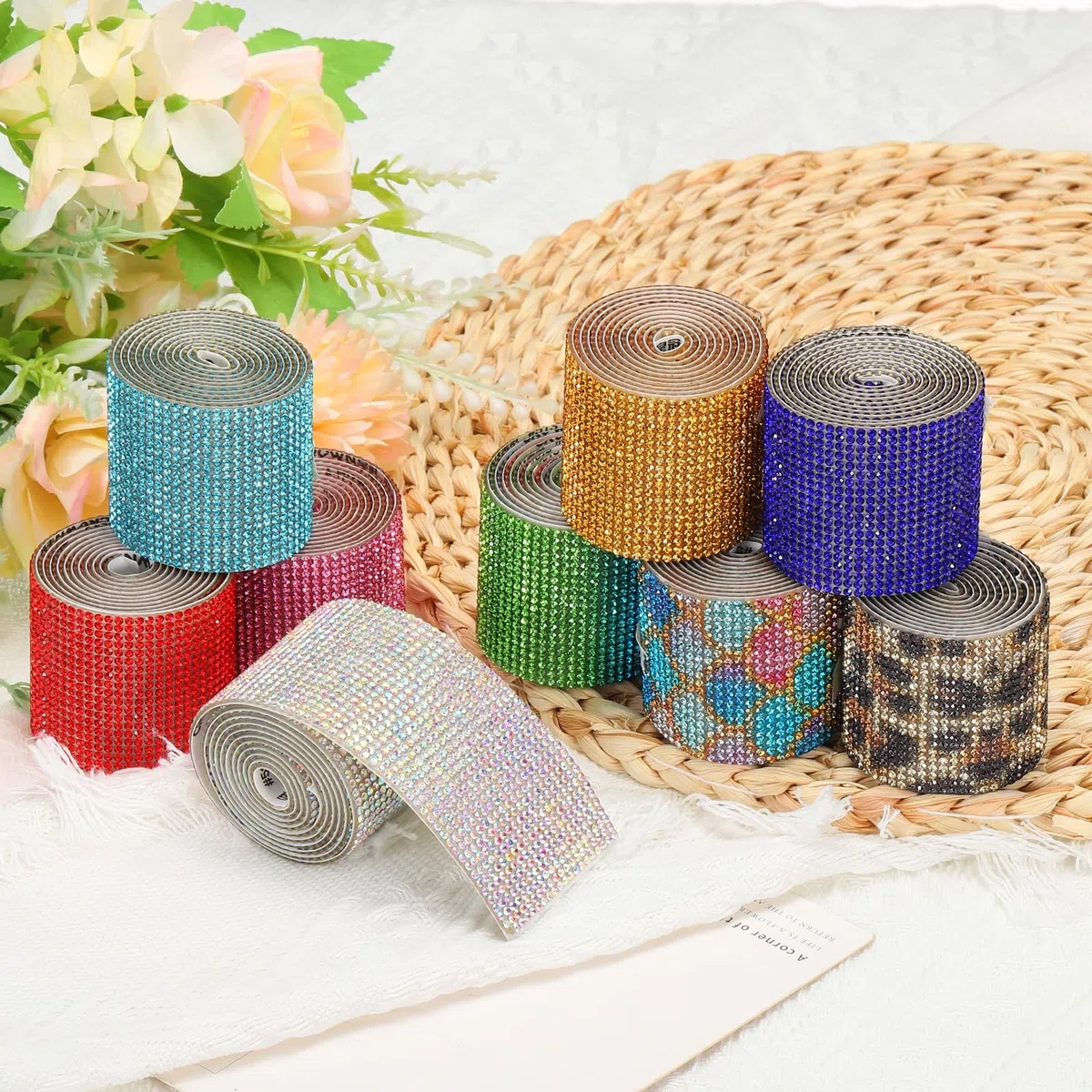 QUARKZMAN 3 Rollos 1" 3 Yardas Cinta Adhesiva de Diamantes de Imitación de Cristal para Proyectos de Arte y Manualidades Tartas de Boda Decoraciones de Cumpleaños Verde Oscuro