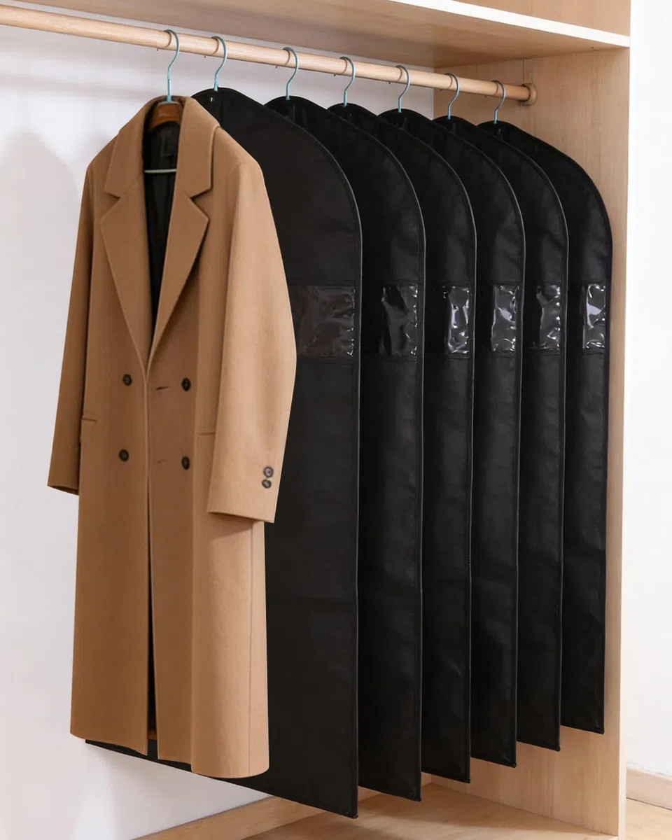 6 Piezas Fundas Ropa Negro,60x100cm Fundas De Ropa a Prueba De Polvo,Adecuado Para Porta Trajes Viaje Hombre,Trajes, Chaquetas, Camisas