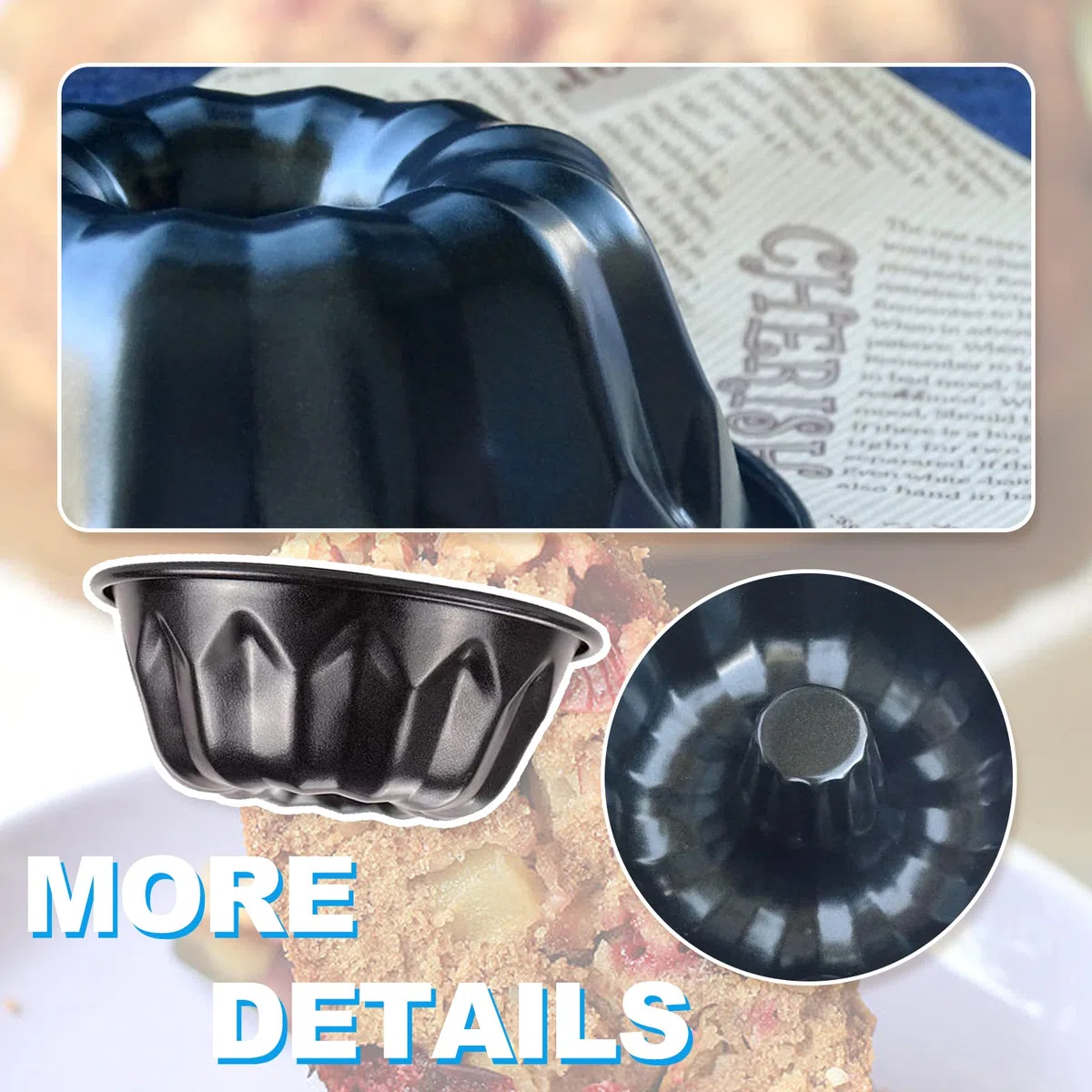 Molde para hornear con forma de anillo estriado de 12 cm Mini Molde de para Hornear Antiadherente, 4 unidades, Accesorio de Repostería & Pastelería, Acero al Carbono