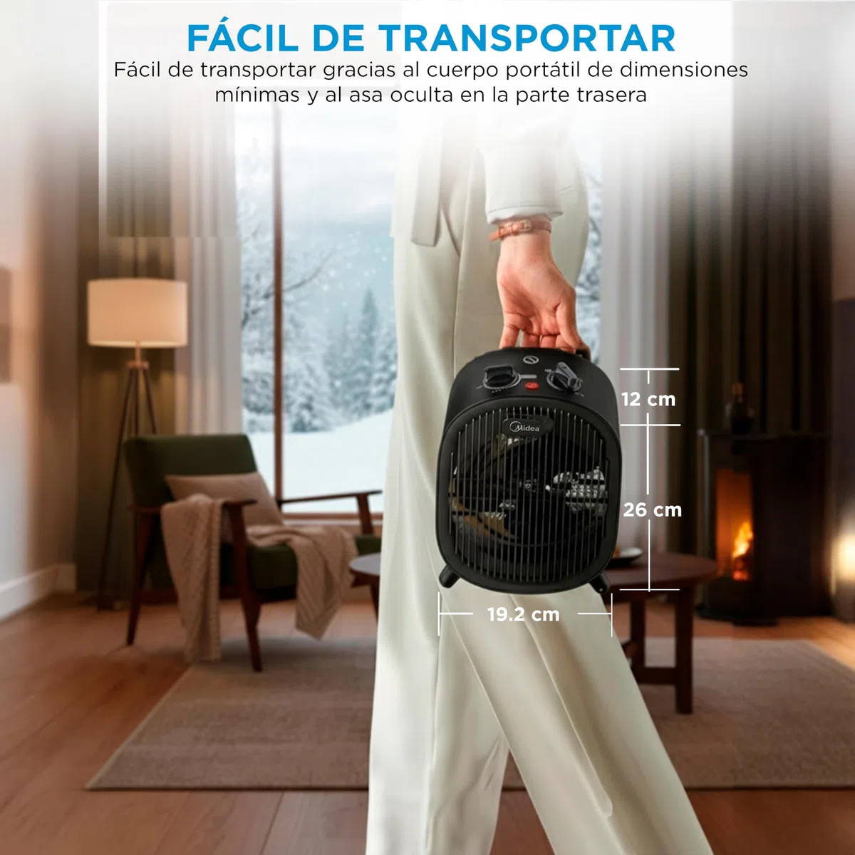 MIDEA Calefactor Baño Bajo Consumo 2000W | Calefactor Eléctrico con Función Aire Frío y 2 Niveles de Potencia | Calentador Portatil con Termostato Regulable y Protección Sobrecalentamiento, Negro