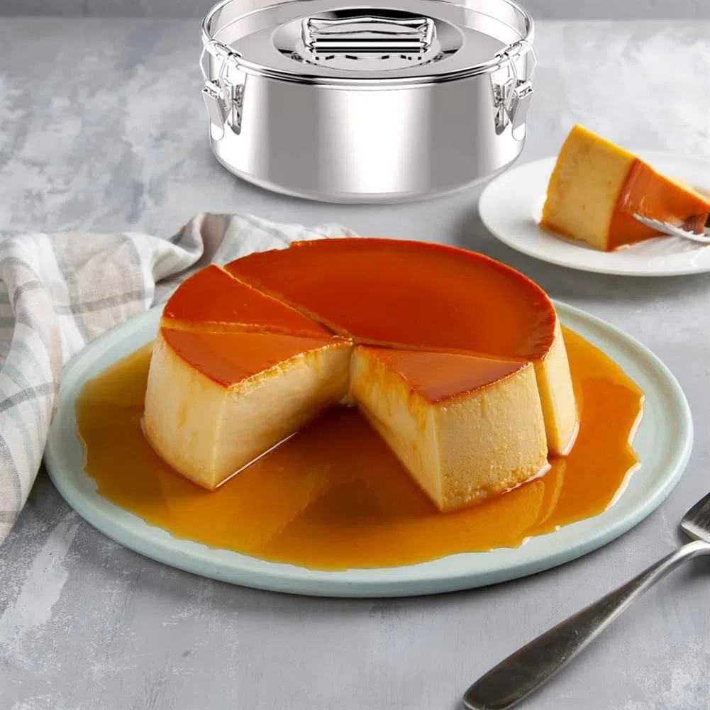 Flan Pan Flanera Mold, Flan Maker de Acero Inoxidable con Tapa - Flan Maker para Olla de 6 Cuartos