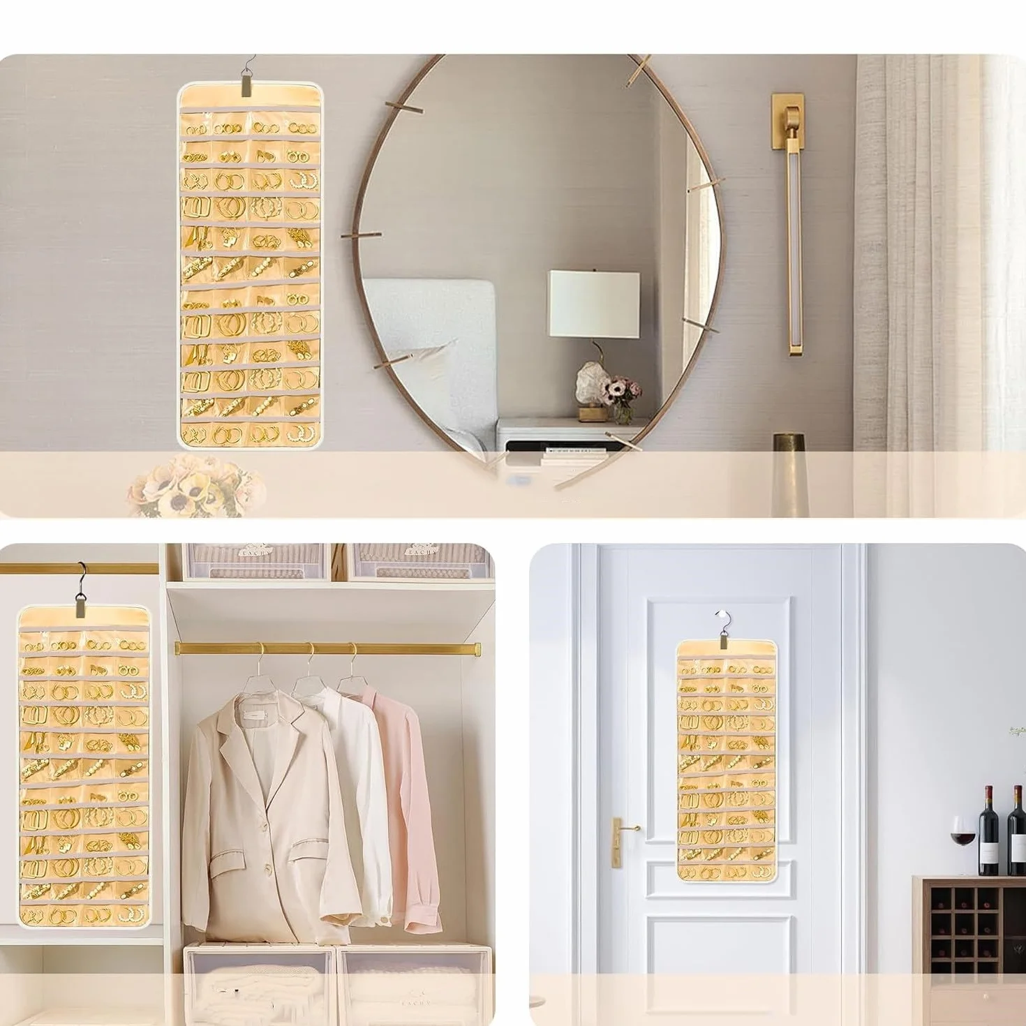 Organizador de joyas para armario, expositor para guardar joyas, colgador para pendientes, colgador de pared para collares de mujer, organizador colgante para joyas, soporte para collar de armario