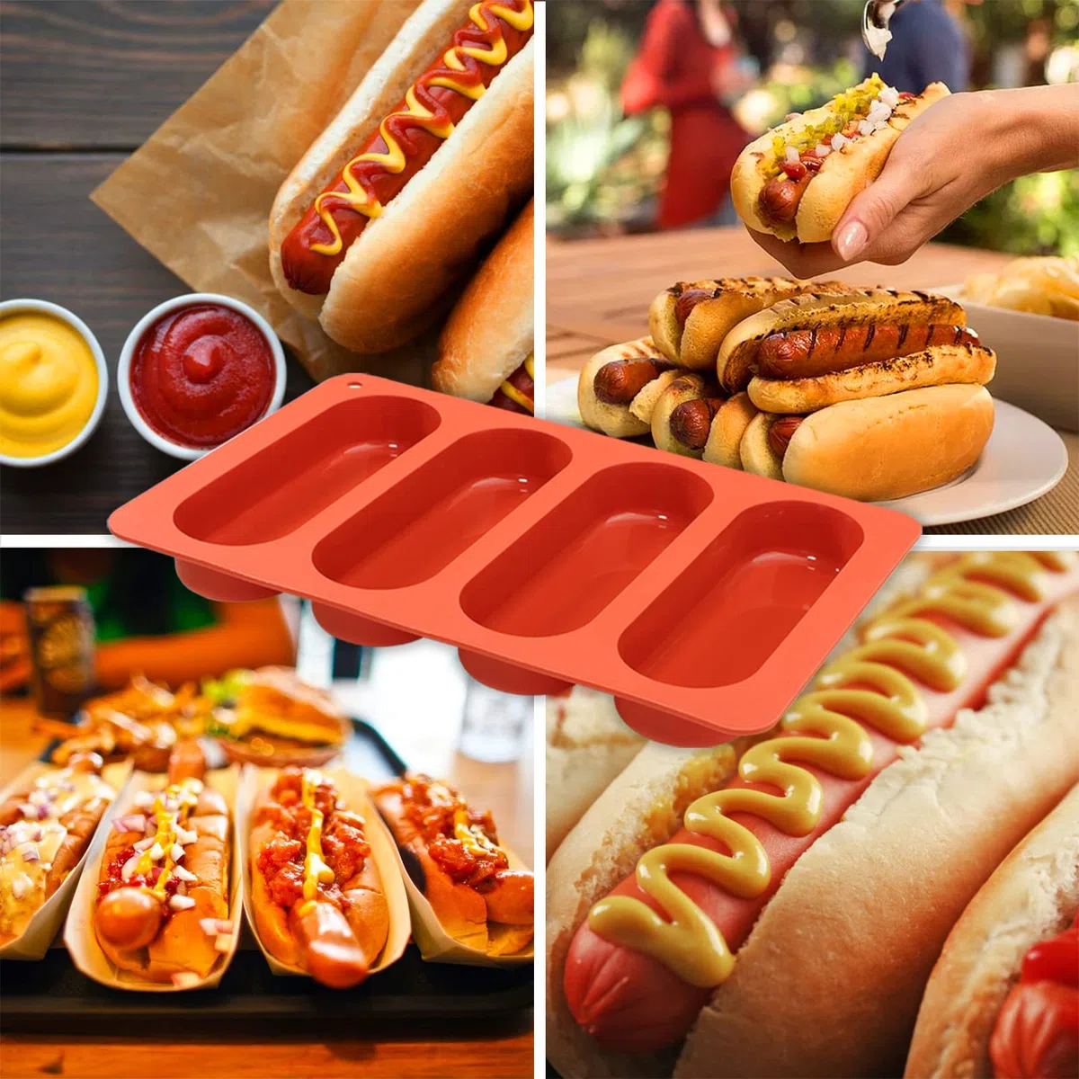 webake Molde de Silicona para Panecillos de Perrito Caliente, 2 Unidades, Bandeja para Hornear Mini Baguette, Moldes para Pan de Perro Caliente, Pasteles y Pan