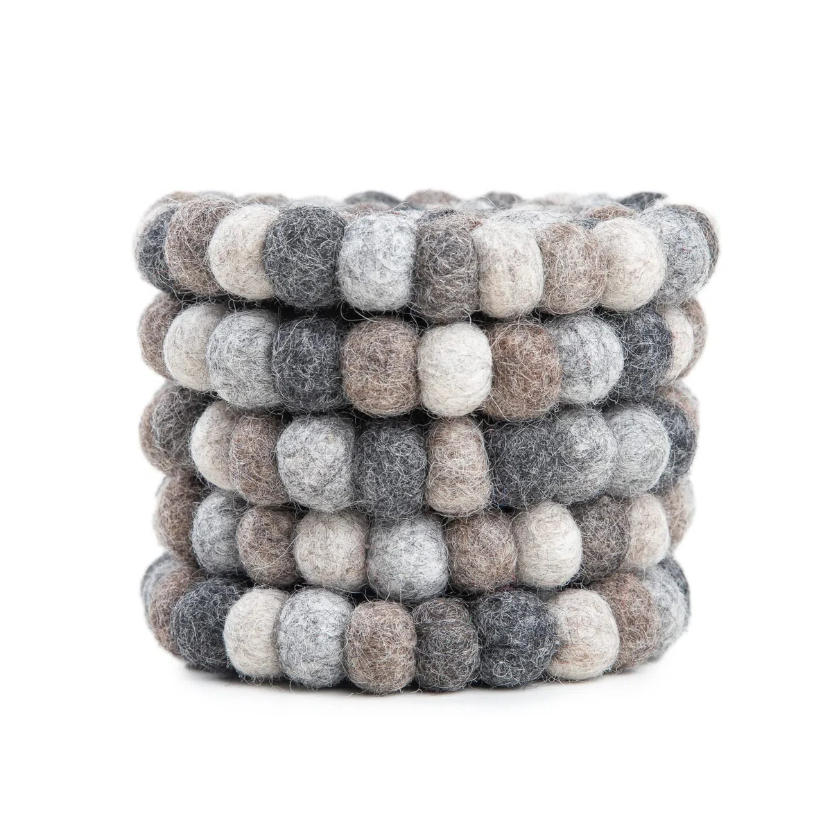 Redondo Posavasos de Bolas de Fieltro - Posavasos de Mesa 100% Lana Merina - Salvamanteles Absorbente para Bebidas - Grueso y Duradero Fieltro a Mano en Nepal por Woolygon - Multicolor - Juego de 5