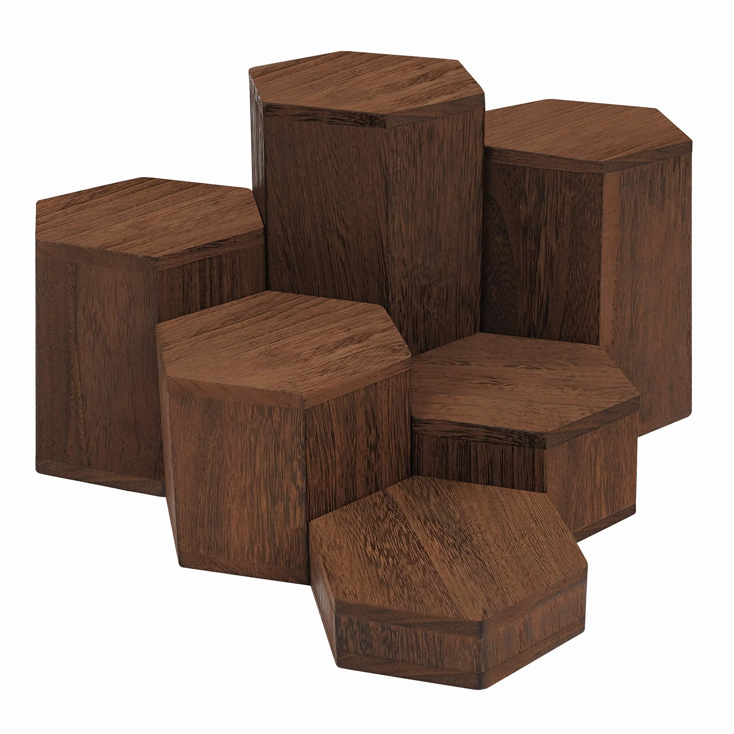 BELLE VOUS Expositor Hexagonal de Madera (Pack de 6) para Repisas y Encimeras - Expositor Miniaturas peldaños para Joyas, Tiendas, Figuras, Cupcakes y Postres