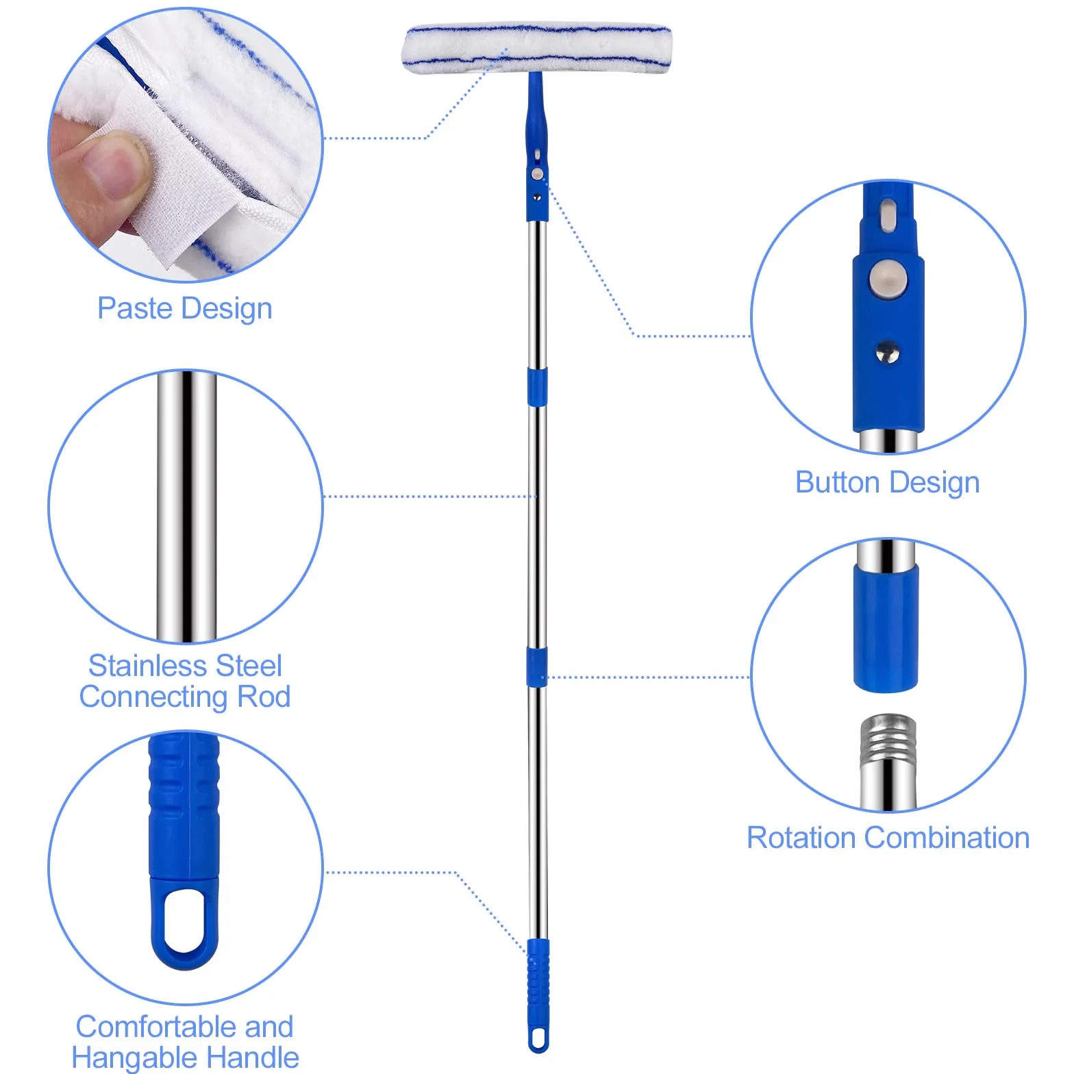 Newpop 2 En 1 Rasqueta Limpiacristales Telescopico Kit, Escobilla de Goma para Suelo, Escoba de Agua,120cm Palo Limpiacristales Extensible, Limpiador de Ventanas, Silicona Limpieza Cristales