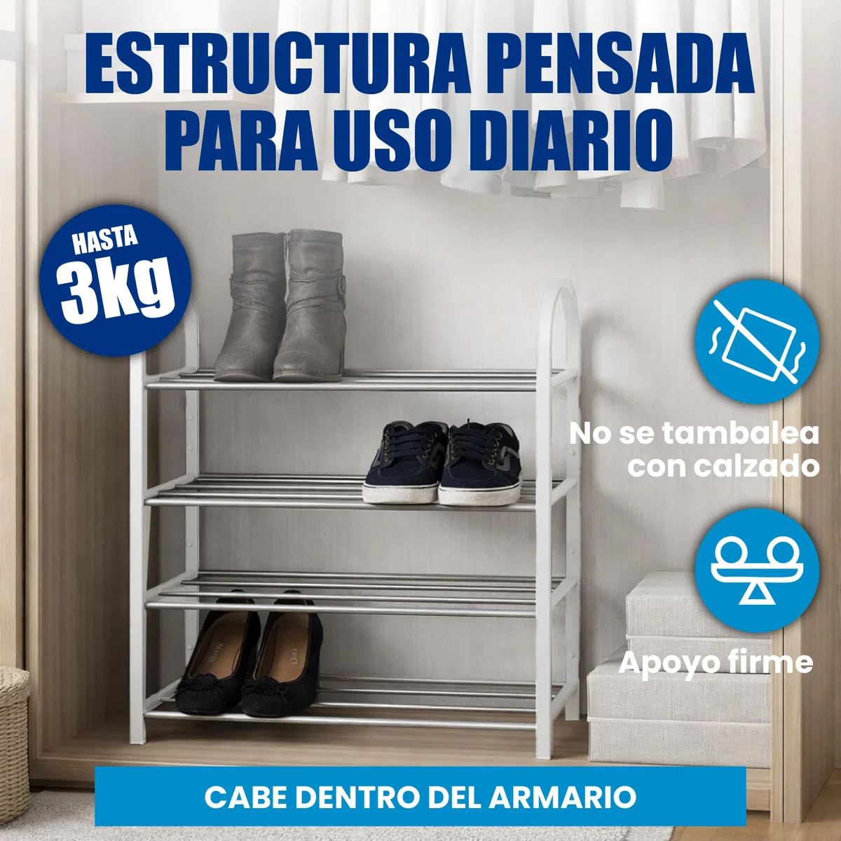 SILVANO Zapatero, Organizador de Zapatos, Estante para Zapatos, 4 Baldas, Estructura de Metal - 19 x 58 x 65 cm - Portátil, Multifuncional, para la Habitación, Dormitorio, Pasillo (Blanco)