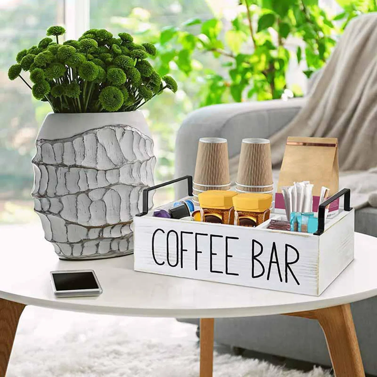 Kit De Barra De Café - Expositor De Barra De Café, Organizador De Condimentos De Café De Madera | Estante De Almacenamiento De Cápsulas De Café, Soporte De Accesorios De Café Para Mesa De Centro