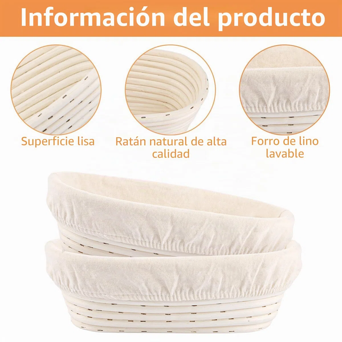 2 cestas de fermentación ovaladas, cestas de fermentación con forro de lino, diámetro de 25 cm, accesorio para panadería, molde de fermentación para pan y masa de pan