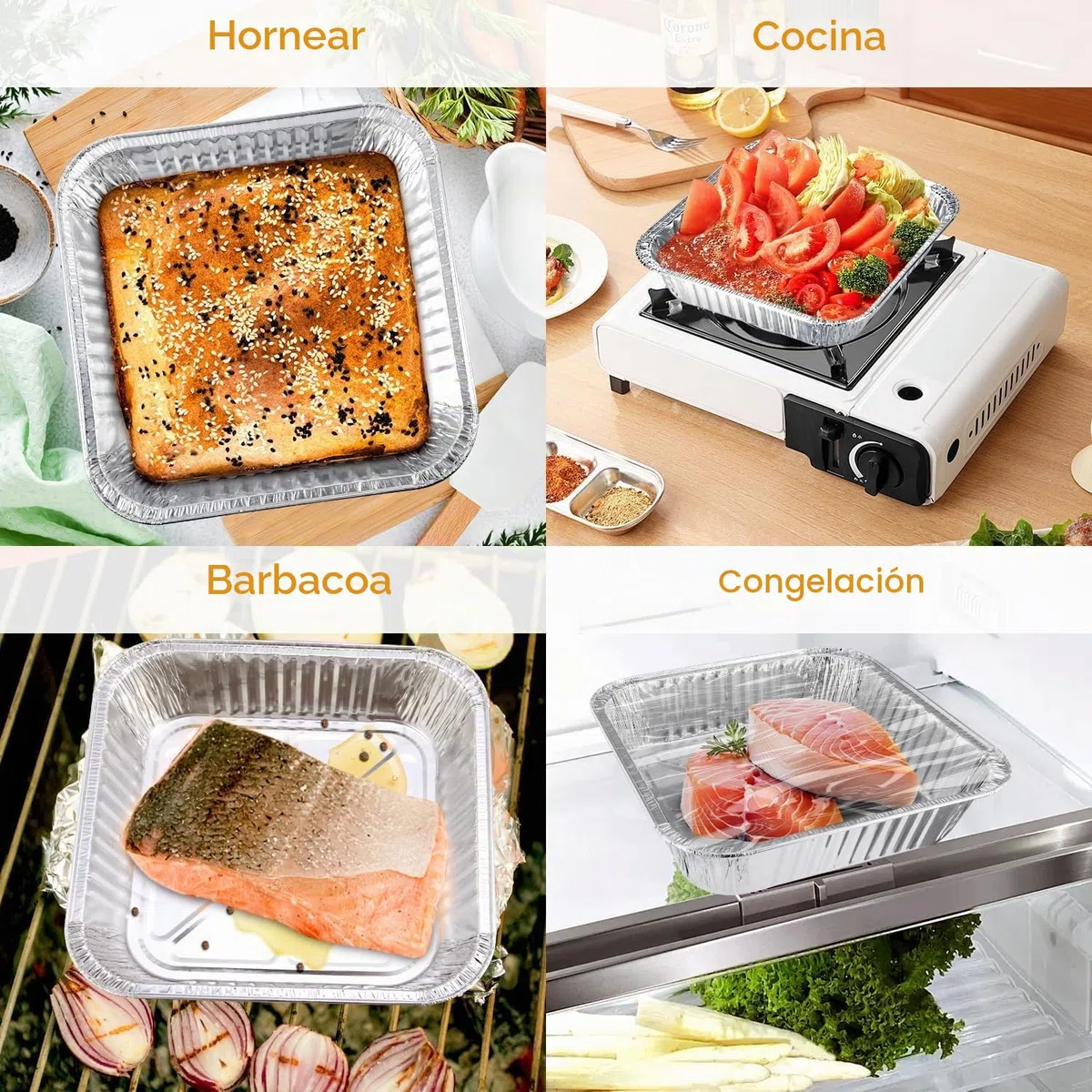 LATERN 50 Piezas Bandejas para Hornear de Papel de Aluminio, 20CM x 20CM x 4CM Bandejas Desechables para Asar Apto para Horno y Congelador Cocinar Hornear Sartenes para Asar para Fiestas Servir Comida