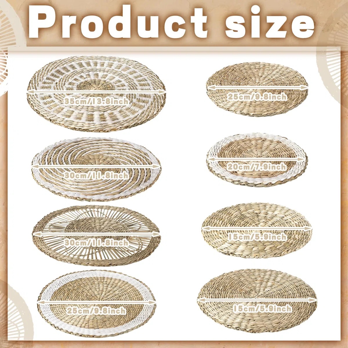 Xuhal Juego de 8 cestas de pared tejidas para colgar, hechas a mano, rústicas, bohemias, hechas a mano, cesta redonda de mimbre para el hogar, cocina, granja, mesa, sala de estar