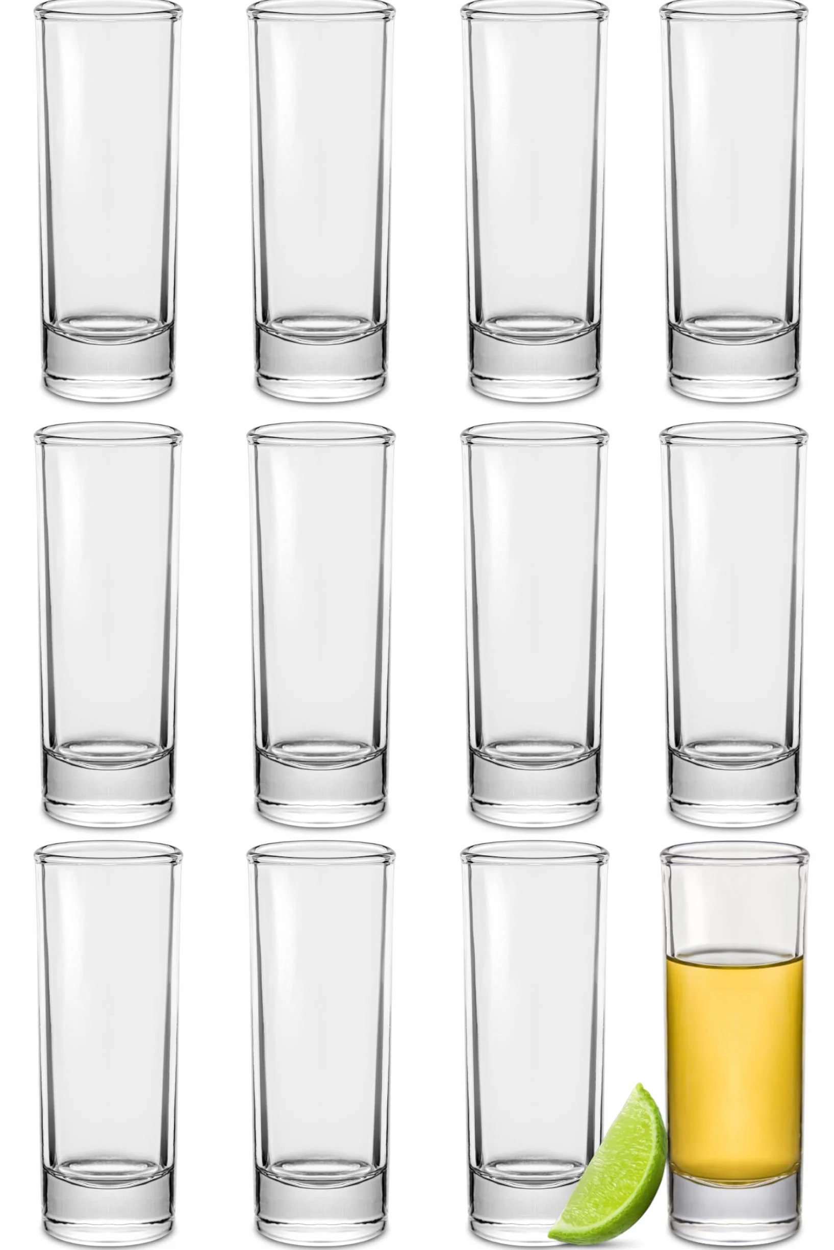 12 Vasos de Chupito de Cristal Largos de 5cl - Aptos para Lavavajillas - Estables gracias a su Base Gruesa - Ideales para Fiestas