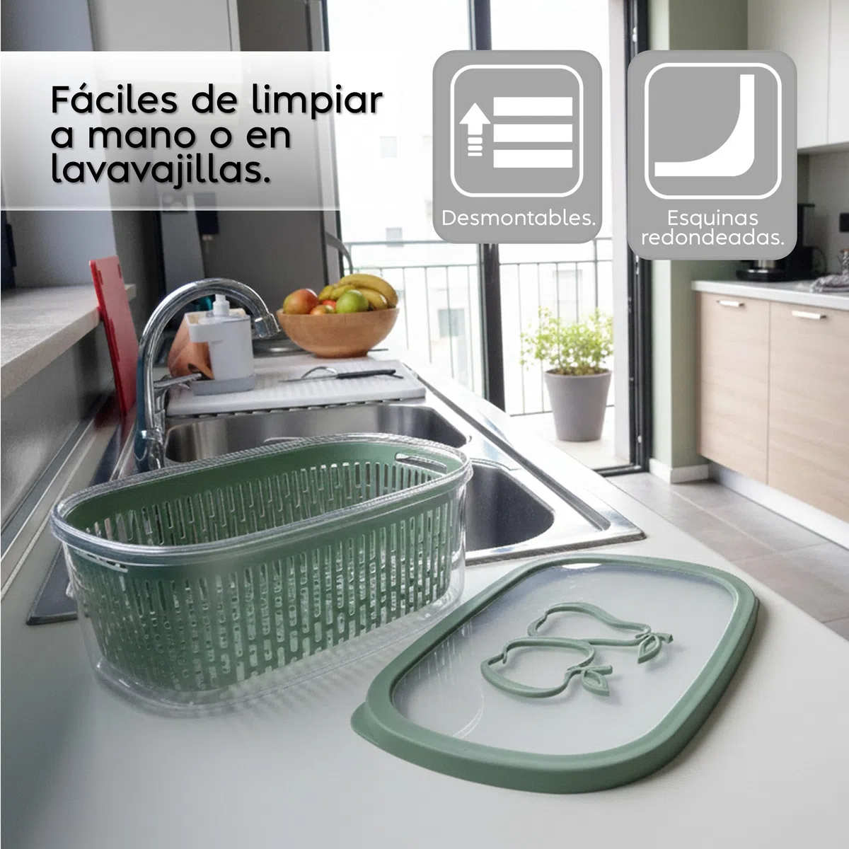 Snips Aroma Keeper 4 L, Contenedor para Alimentos con Cesta Extraíble, Tapa Salvafrescura, para Fruta y Verdura, Apto para Congelador y Lavavajillas, Verde, Made in Italy