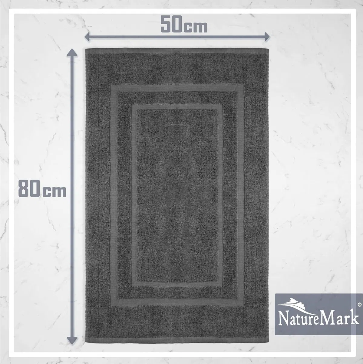 NatureMark Alfombrillas de baño en Paquete de 2 Unidades, 100% algodón, 50 x 80 cm, Alfombrillas de Ducha en Paquete Doble, Color: Gris Antracita