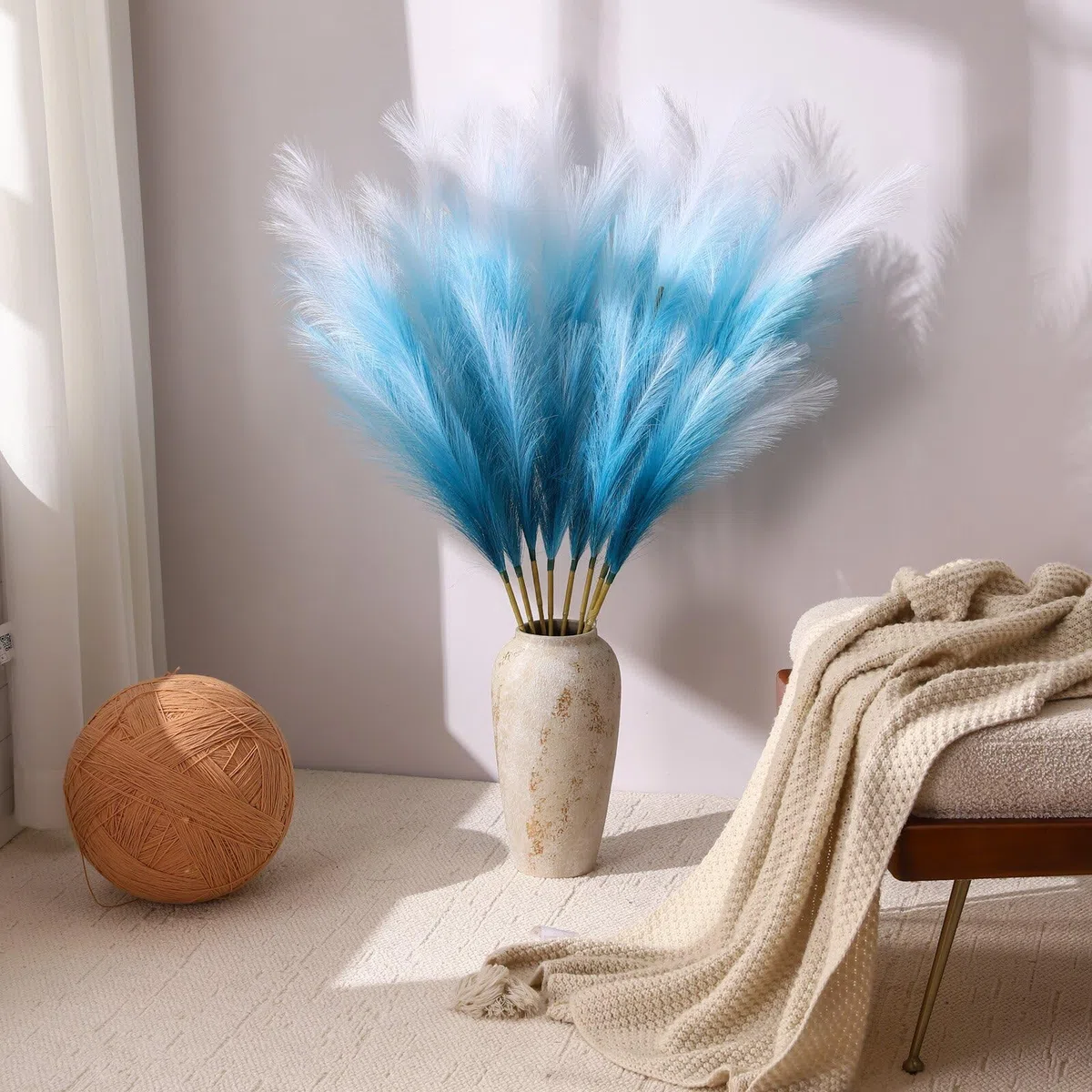 8 Piezas 113CM Grandes Pampas Secas Artificial Hierba de Pampas Grandes Artificial Flores Secas Decoracion para Jarrones,Mesa,Bodas,Boho Decoracion (Azul Degradado)