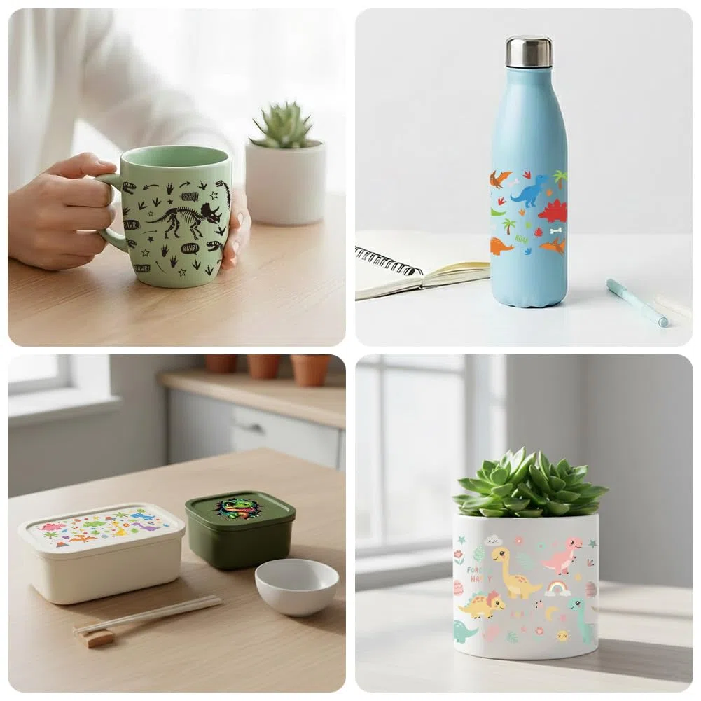 Peacoblue Calcomanías de transferencia UV DTF con patrón de dinosaurios, 10 hojas de calcomanías de transferencia de vinilo personalizadas impermeables de 16 onzas para taza de café, vaso, botella