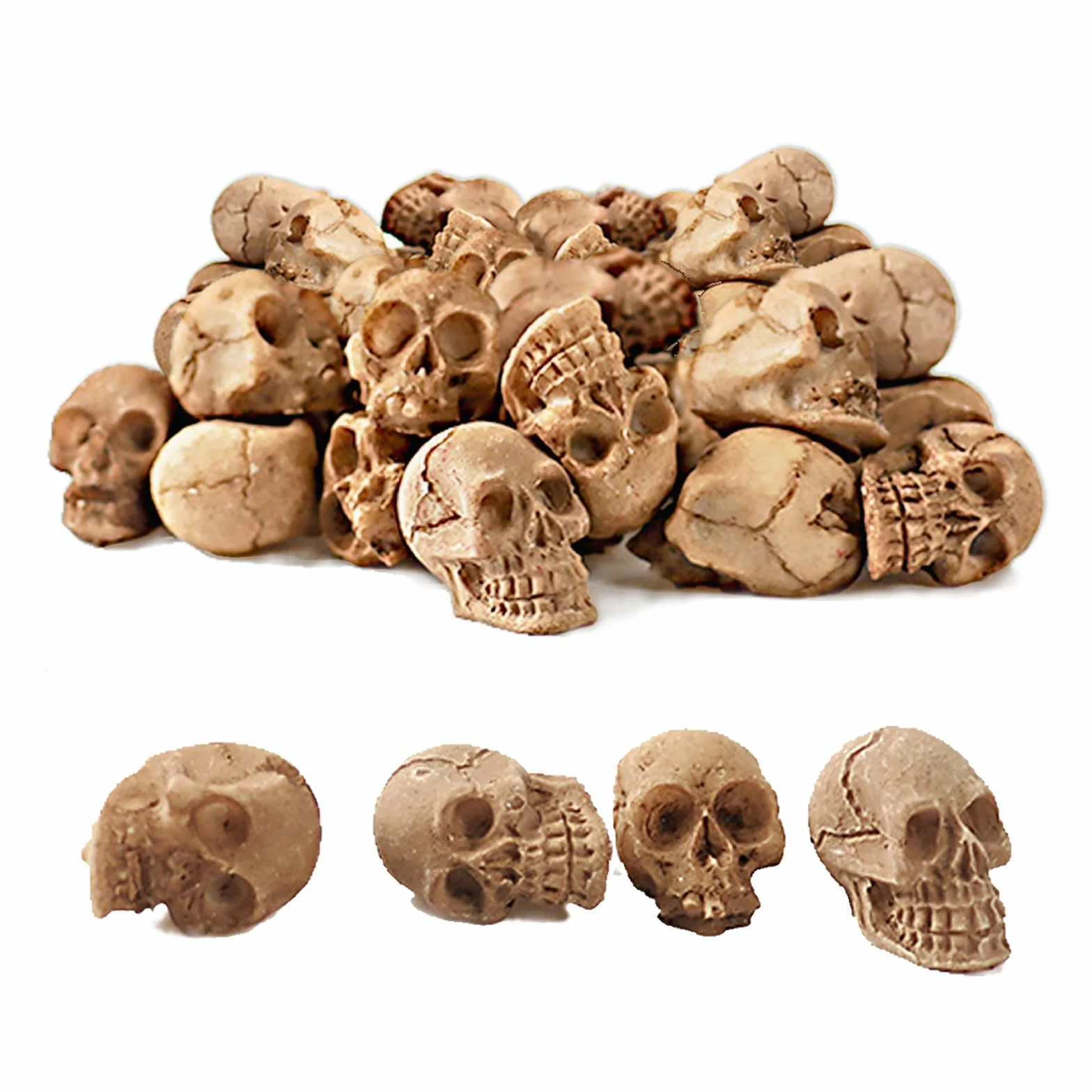 Juego de 20 Calaveras de Resina - Mini Esqueleto de Halloween - Figuras y Cabezas para Decoración de Halloween, Verduras, Plantas