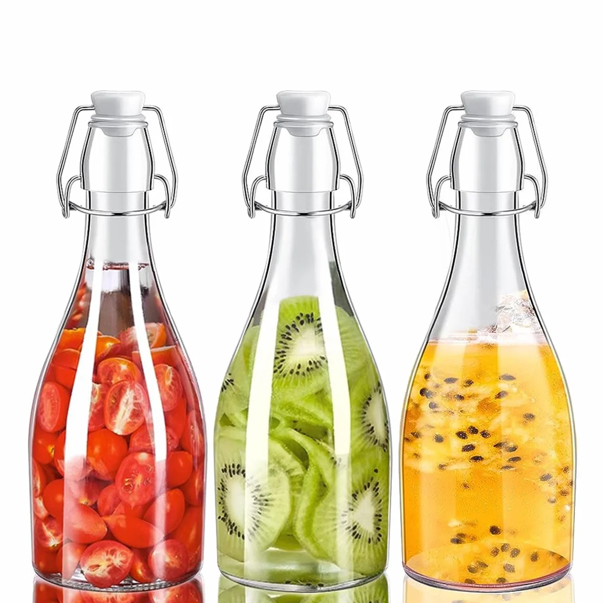 Botellas de vidrio transparente con tapas, paquete de 3, para fermentación de kombucha, elaboración de cerveza, jugos, leche o ponche de huevo, recipiente de vidrio para almacenamiento de