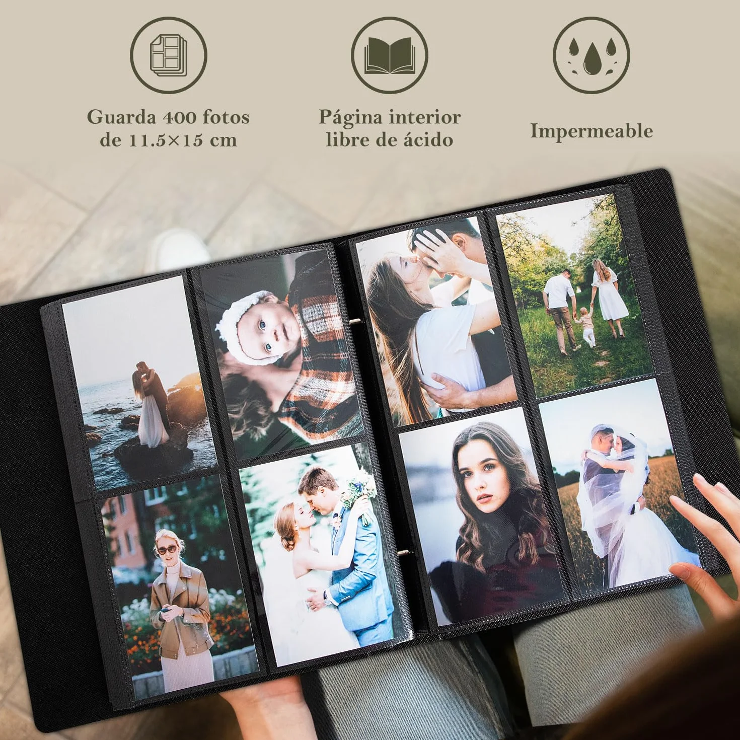 Lanpn Álbum de fotos de 11x15 11,5x15 cm 400, exquisito juego de libros de fotos de lino, cada álbum tiene capacidad para 400 imágenes horizontales y verticales solo para niños y niñas (beige)