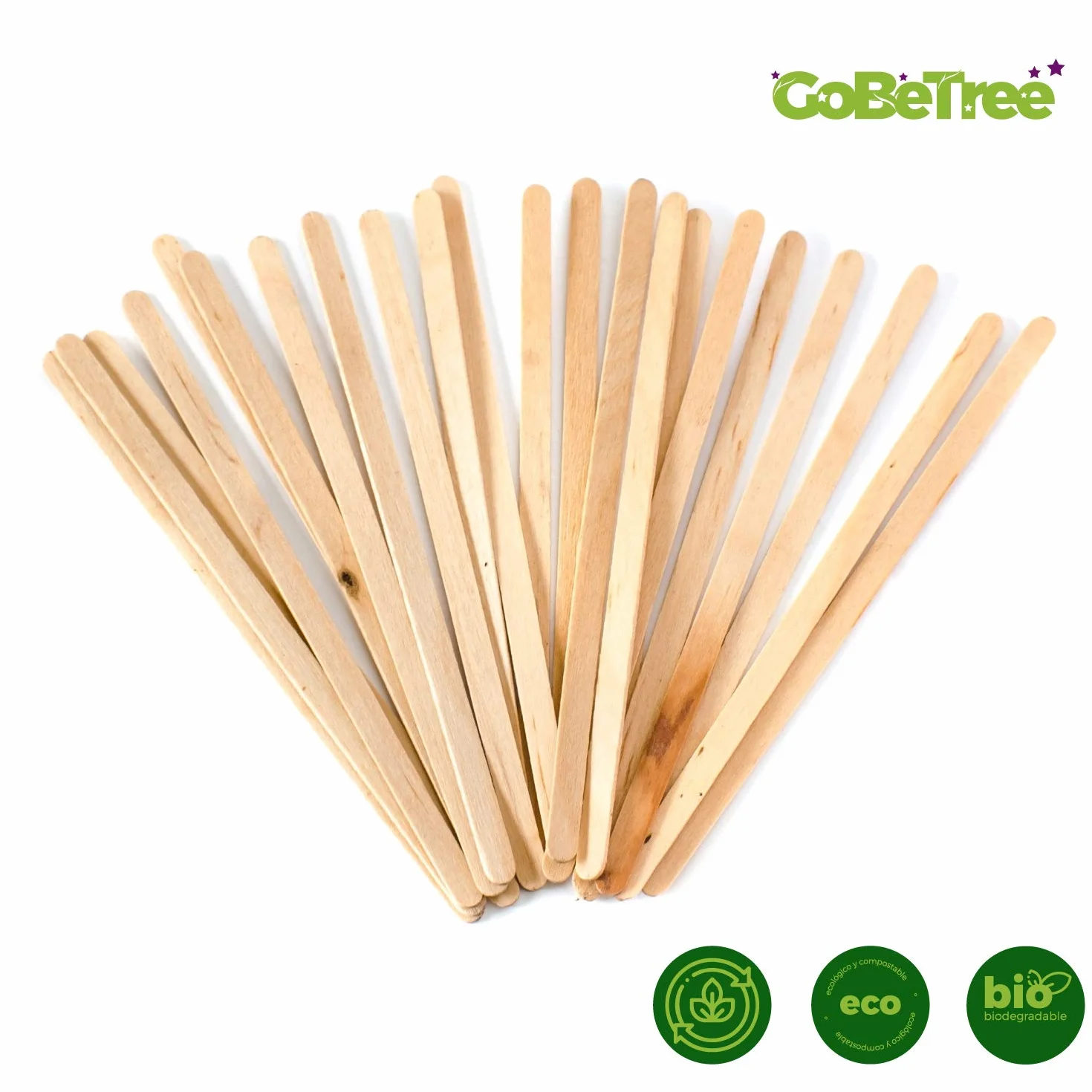 GoBeTree 500 Paletinas de Madera envueltos Individualmente en Papel de 14 cm. Palitos de café Desechables, Palitos removedores de café biodegradables. Agitadores de café.