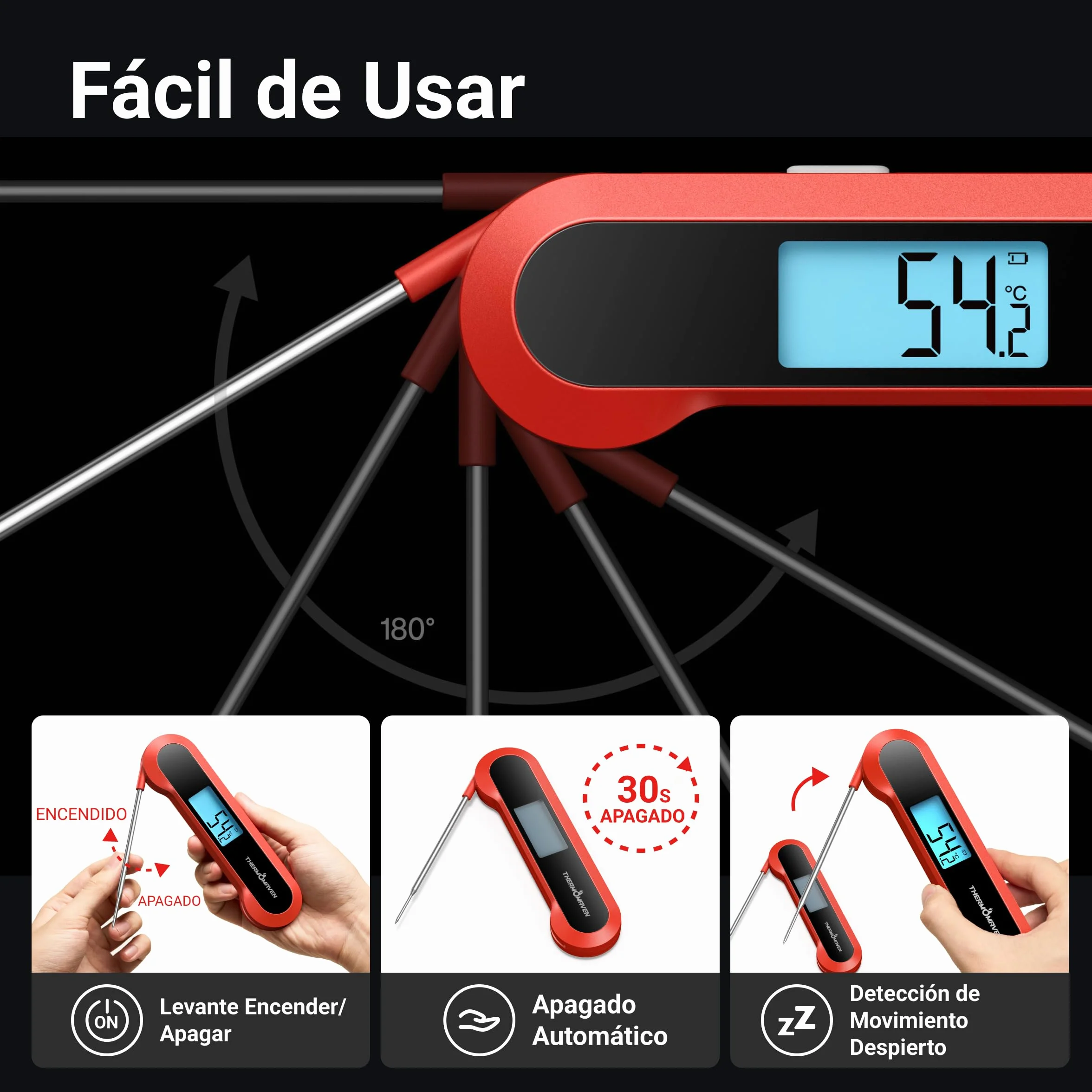 ThermoMaven F1 Termómetro Digital para Carne - Lectura 0,5s Termómetro Cocina, NIST ±0,3°C, IP67 Impermeable Magnético, para Barbacoa Horno Freidora Aire Asado Chuletón, Regalo Hombres Mujeres