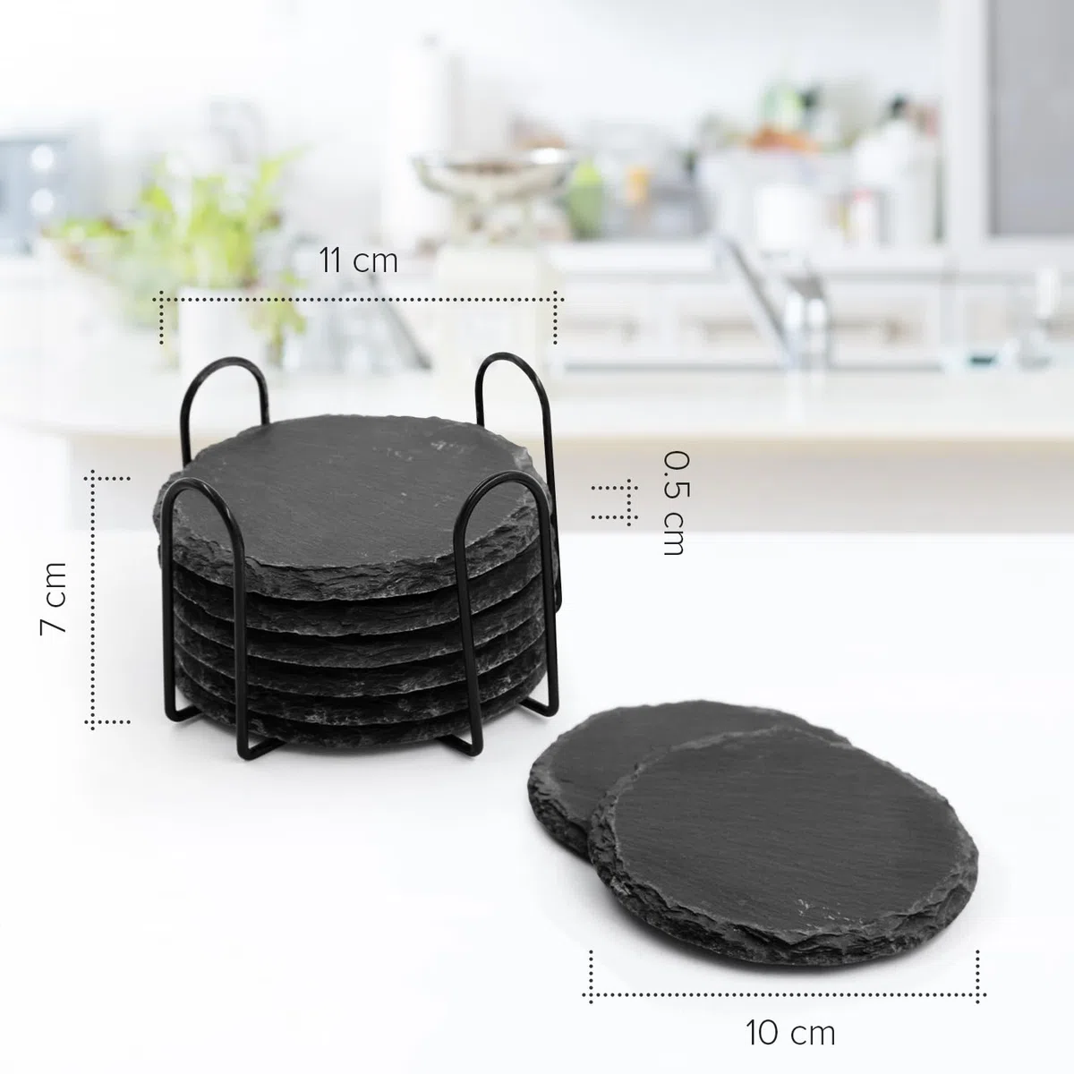 Joeji's Kitchen Juego de 8 Posavasos Negros con Soporte Elegante, duraderos y absorbentes, Proteger mesas y encimeras